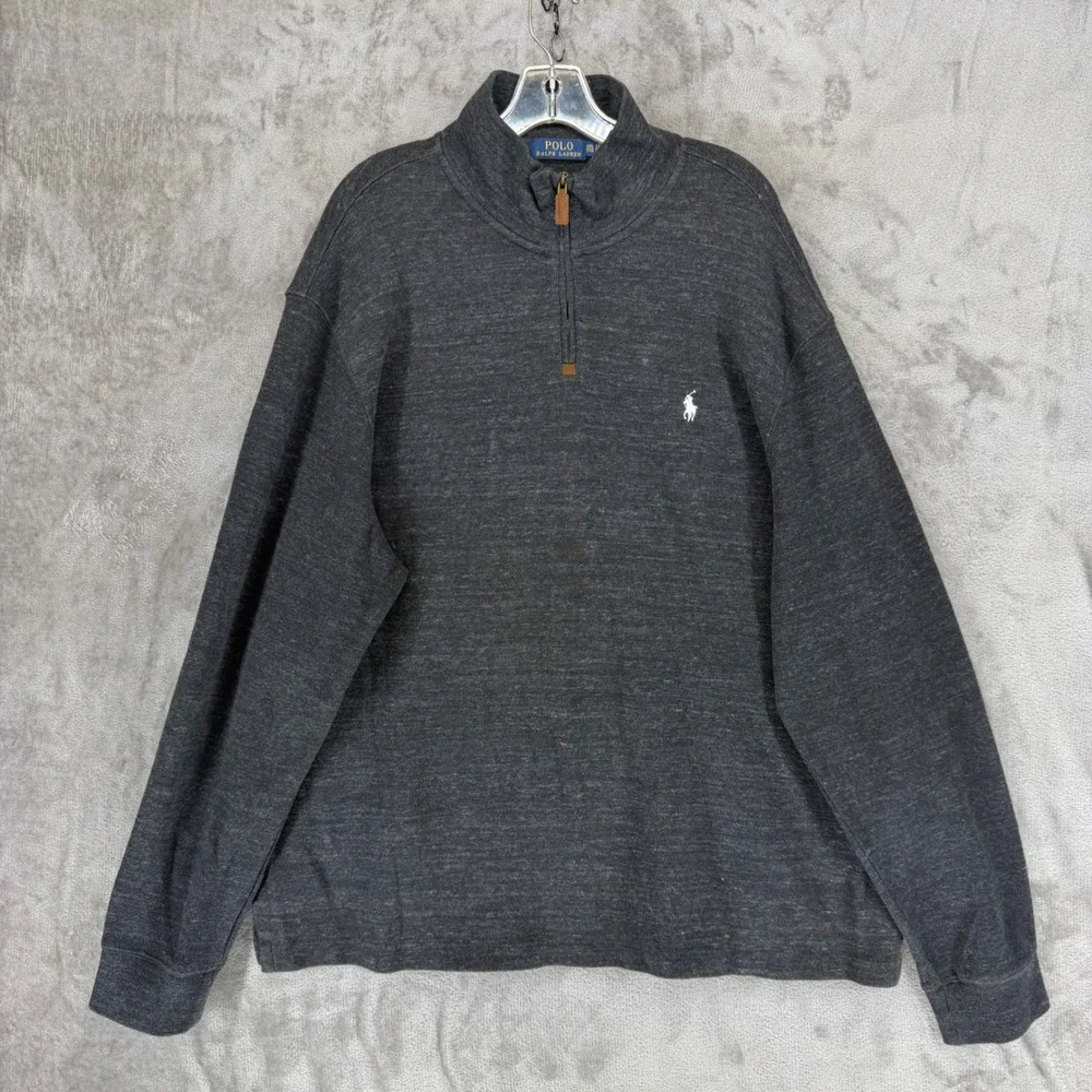 Polo Ralph Lauren Mens XXL Charcoal Gray Heather 1/4 Zip Cotton Pullover Sweater